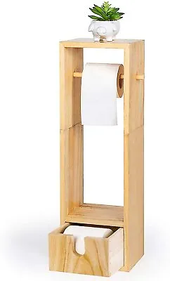 Free Standing Wooden Toilet Paper Roll Holder Tissue Stand With Drawer Bathroom • $27.38