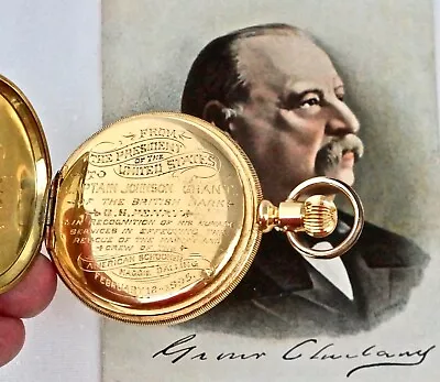 US President Grover Cleveland 18ct Gold Life Saving Tribute Watch / Medal 1895. • £12500