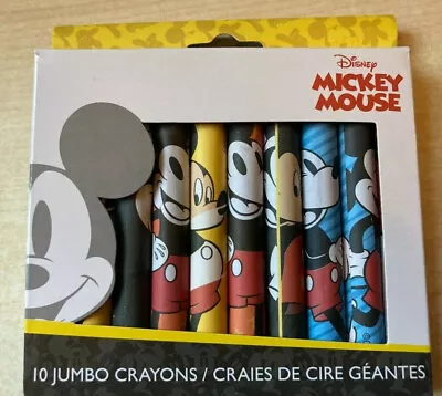 BNIP New Pack Of Disney Mickey Mouse 10 Jumbo Crayons - 10cm Long • £3.49