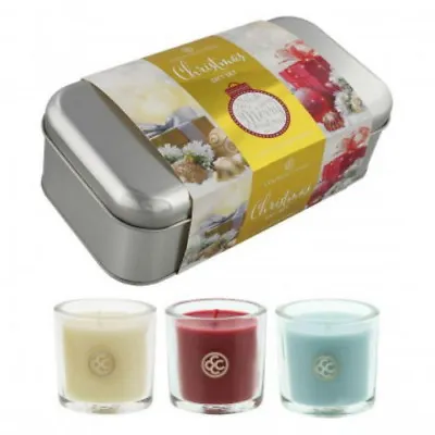 Colonial Candle Christmas Tin Gift Set Box 3 Votive Jars  • £11.99