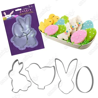 4x Metal Easter Cookie Cutters Chick EggBunny Mould Shape Biscuit Dough Cutter • £4.29