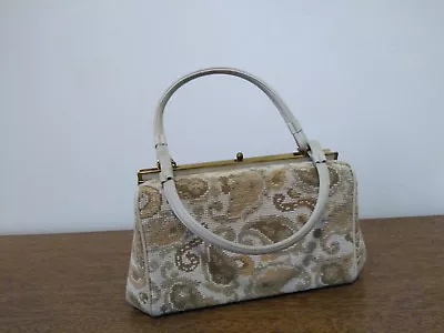 Vintage L & M Tapestry Paisley Handbag Women's Purse Cream Gray Gold Brown Bag • $30