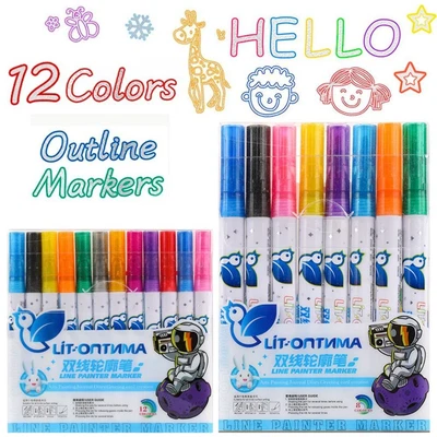 £6.79 • Buy Magic Contour Metallic Markers Highlighter Pen Double Line Pen Outline Pen