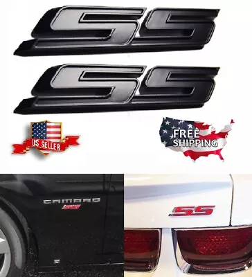 2- FLAT BLACK SS Badge Fender Trunk Emblem Decal For Chevy Camaro Cobalt Impala • $13.49