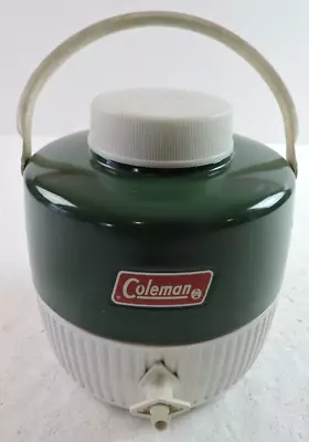 $31.49 • Buy Vintage Coleman Water Cooler Jug Dispenser + Cup Green Metallic & White Plastic