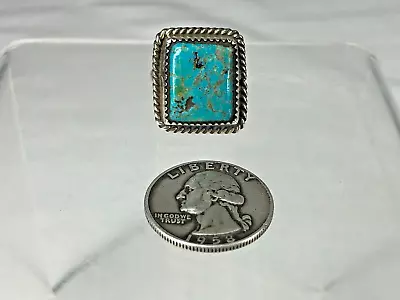 Vintage Native American Made Sterling Silver & Turquoise Ring Size 7 3/4 • $28