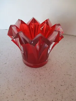 MIKASA VOTIVE CANDLE HOLDER RED HEAVY LEAD CRYSTAL 3 1/8 Hx4.5 W CHRISTMAS! • $15