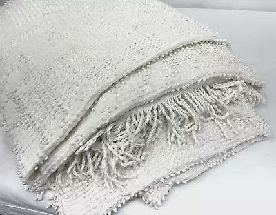 Vtg White Chenille Bedspread CUTTER Fabric Quilt Fringe Full Size Morgan Jones • $39.99