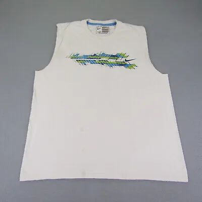 Nike Shirt Mens XL White Blue Sleeveless Tank Top Workout Muscle Athletic Y2K ^ • $11.98