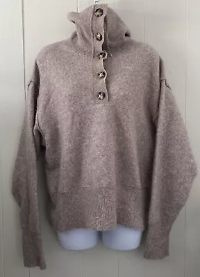 Zara Womens Wool Yak Blend Sweater Size Large Pullover Button Turtle Neck Brown • $55