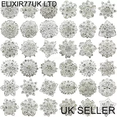 New Job Lot Silver Diamante Flower Pin Brooch Wedding Bouquet Bridal Cake Broach • £3.79