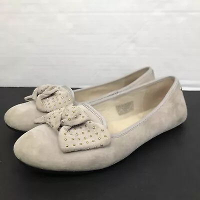 UGG Alloway Studded Bow Flats Shoes Womens Size 6.5 Grey Suede Shearling Insole • $24.99