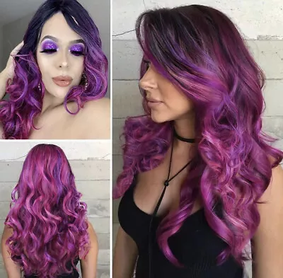 Women's Wig Long Curly Hair Ombre Purple Pink Cosplay Party Daily Use Lativ 24” • $18.99