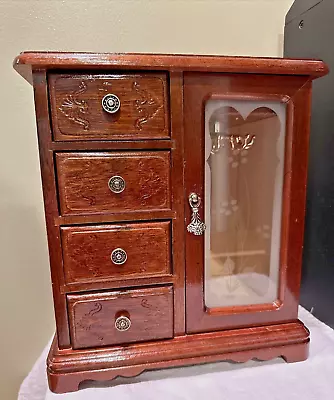 Vintage Jewelry Box Armoire Drawers Necklace Carousel MUSICAL Rosalco Commodore • $24.99