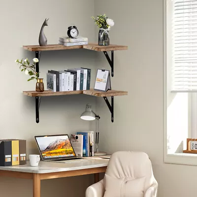 4 Tier Corner Shelf Modern Rustic Floating Wall Shelves Storage Display Shelving • £18.99