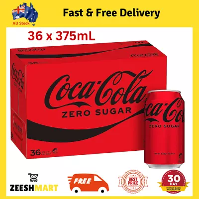 Coca-Cola Coke Zero Sugar Soft Drink Cans 36 X 375ml FREE SHIPPING! • $48.99