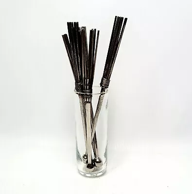 MCM Metal Broom Swizzle Sticks Drink Stirrer W/ Glass Holder Vase Set Of 5 • $27.50