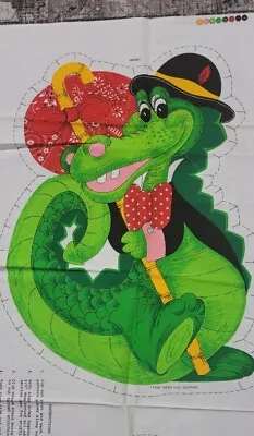 Vintage Happy Alligator Crocodile Dragon Craft Fabric Panel Reptile Pillow • $28.50