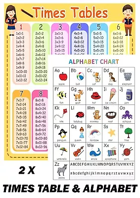 Times Table Wall Poster A4 Chart GLOSSY + FREE ALPHABET CHART • £3.85