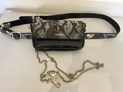 Desigual Snake Print Crossbody Chain Bag Waist Bag Grey As New • $120