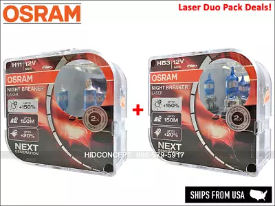 Osram H11 HB3 Night Breaker Laser Headlight Halogen Bulbs | 2 SETS (4 Bulbs) • $68.99