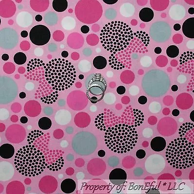 BonEful Fabric Cotton Quilt Girl Black White Dot Minnie Mouse Disney SALE SCRAP • £0.80