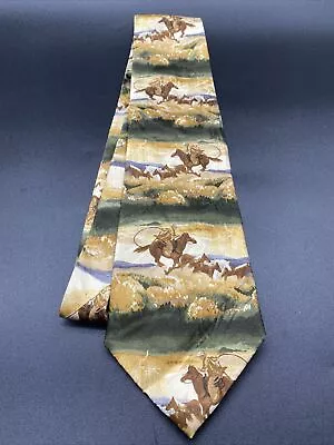 Vintage Roper Western Horse Neck Tie Prairie Striped Landscape Cowboy Earthtones • $18.79