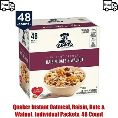 48 Count Quaker Instant Oatmeal Raisin Date & Walnut Individual Packets • $18.54