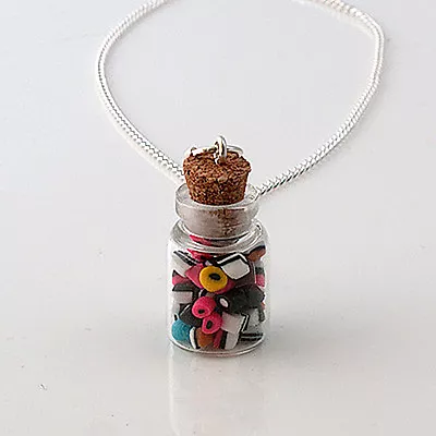 $3.69 • Buy Liquorice Allsorts Sweet Jar Glass Necklace Retro Yummy Easter Birthday Gift