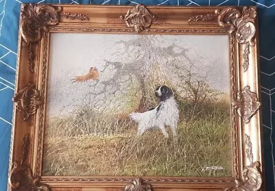 £750 • Buy Framed Oil On Canvas Painting By L Eiford Of A Gun Dog & Pheasant Hunting