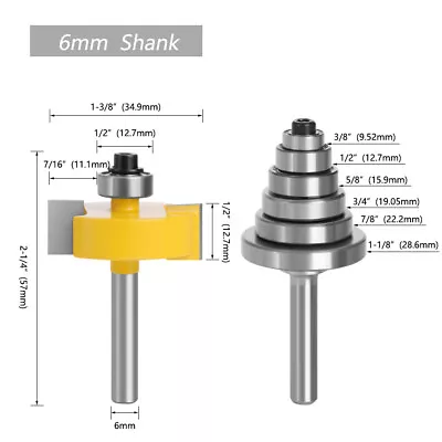 Rabbet Router Bit Slotting With 6PCS Bearings 6mm 8mm 12mm 1/4 1/2 Shank • $19.10