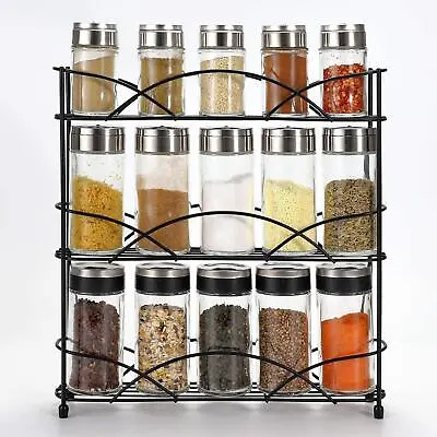3 Tier Kitchen Spice Rack Organiser Jar Black Free Standing Space Saving Storage • £12.99