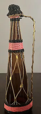 MCM Plastic Wicker Wrapped Glass Bottle Decanter Neon Woven Metal Spain Handle • $14