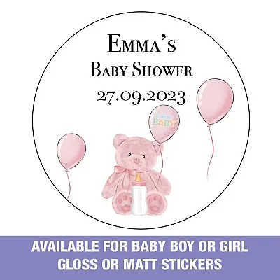  Gloss Personalised Baby Shower Stickers Girl Boy Baby Name Labels Gender 558 • £3.50