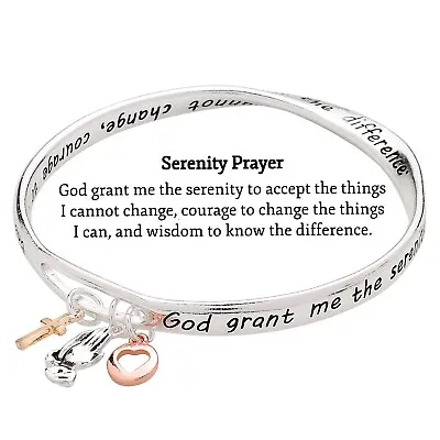 Serenity Prayer Bracelet Faith God Pray Cross Heart Religious Mobius Bangle • $12.99