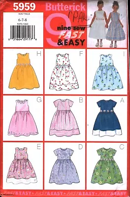 5959 Butterick Vintage SEWING Pattern Girls Fast Easy Dress Easter 6-8 UNCUT OOP • $5.99