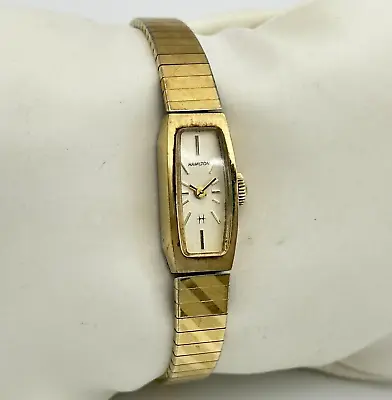 Vintage Ladies HAMILTON 10k Gold Plated Petite Mechanical Bracelet Watch Runs • $40.49