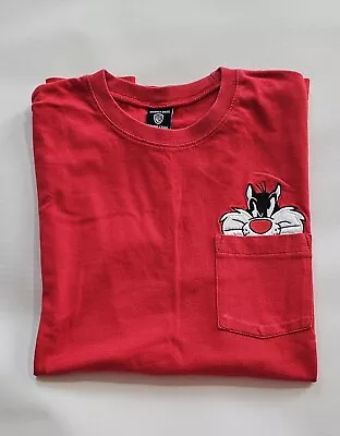 Rare Vintage Warner Bros Studio Store Cotton Tshirt Sylvester The Cat 1998 Red S • £19.99