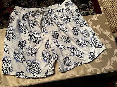 Authentic Vilebrequin Moorea Turtle Swim Trunks White/Blue • $59.99