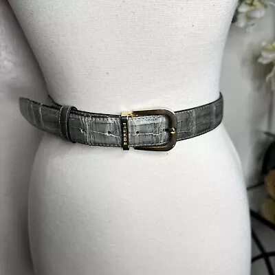 Ferrini Italia Genuine Crocodile Green Gray Leather Belt 44 Singapore US 38 • $89