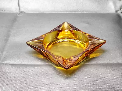 Vintage IMPERIAL Honey Gold Amber Cigar Ashtray - Unique Diamond Star Shape • $27.89