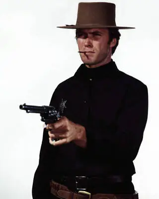 Clint Eastwood In Costume Smoking A Cigar And Aiming A Pistol In A- Old Photo • $9