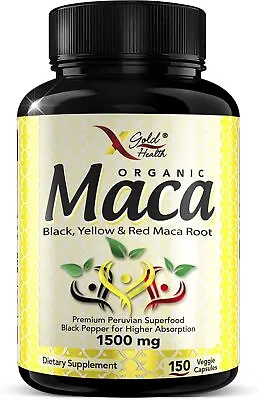 £19.99 • Buy Organic Maca Root Powder Capsules Black Red Yellow 150 Vegan Pills 750MG