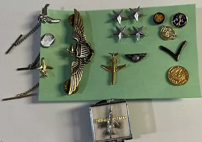 Lot Of 14 Military And Airplane Pins And Tie Pin & Chain • $129.99
