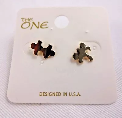 Puzzle Piece Earrings Matte Gold Tone Metal Small Stud Jigsaw Puzzle Enthusiast  • $11.59