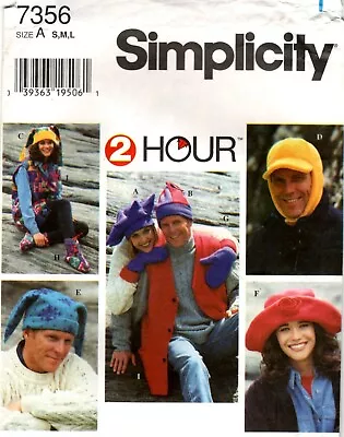 Simplicity 7356 Misses Mens Teens Hats Mittens Vest Sewing Pattern Uncut • $9.24