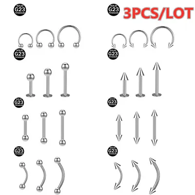 3 Pcs Titanium Nose Rings 16G Simple Piercing Jewelry For Lip Tongue Eyebrow Ear • $9.90