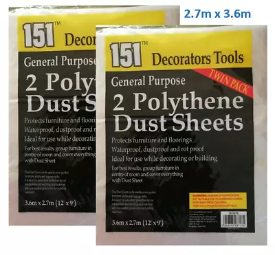 4 Large Polythene 2.7m X3.6m Dust Sheet Cover DIY Decorators Painting Furniture  • £4.75