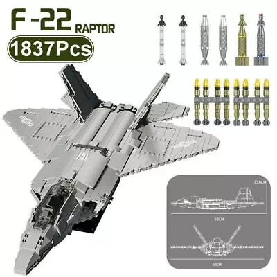 Building Blocks Set MOC Military F22 Jet Fighter Plane Brick Kids Toys DIY Model • $175.44