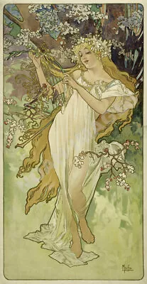 Mucha Les Saisons Printemps Spring Vintage Ar Nouveau Poster 12x24 • $7.95